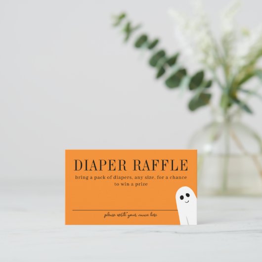 オレンジ色の小さなブー赤ちゃんシャワーおむつラッフル エンクロージャーカード (スタンド正面)