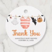 オレンジ色の小さなブー赤ちゃんシャワーラウンド フェイバータグ (正面)