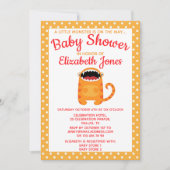 オレンジ色の小さなモンスターのベビーシャワー招待状 招待状 (正面)