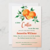 オレンジ色の小さな天使がやってくる！ベイビーシャワー 招待状 (正面)