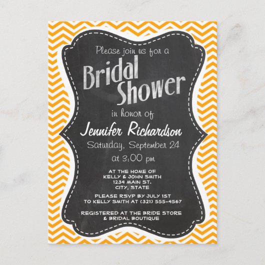 オレンジ色の山形;ヴィンテージの黒板の外観 インビテーションポストカード (正面)