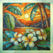 オレンジ色の島のサンセットステンドグラスのアート ウィンドウサイン (シート3)