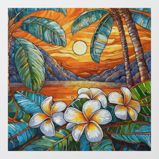 オレンジ色の島のサンセットステンドグラスのアート ウィンドウサイン (シート)