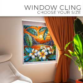 オレンジ色の島のサンセットステンドグラスのアート ウィンドウサイン