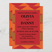 オレンジ色の市松模様に緑のダイヤ結婚ンパターン 招待状 (正面/裏面)