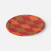 オレンジ色の市松模様に緑ダイヤモンドパターンパーティー ペーパープレート (アングル)