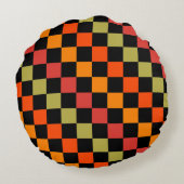 オレンジ色の市松模様に黒いギンガムパターン ラウンドクッション (裏面)