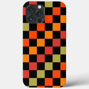 オレンジ色の市松模様に黒いギンガムパターン iPhone 13 PRO MAXケース