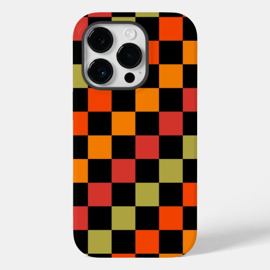 オレンジ色の市松模様に黒いギンガムパターン Case-Mate iPhoneケース (裏面)