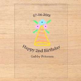 オレンジ色の帽子 2歳の誕生日 キッズ レトロフラワー 明るいデザイン アクリル招待状