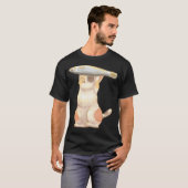 オレンジ色の幸せな猫と魚 Tシャツ (正面フル)