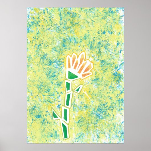 オレンジ色の幾何学的な花の抽象芸術背景 ポスター (正面)