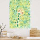 オレンジ色の幾何学的な花の抽象芸術背景 ポスター (キッチン)