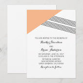 オレンジ色の幾何学的ストライプな結婚式の招待 招待状 (正面/裏面)