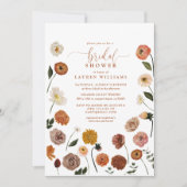 オレンジ色の庭の花のスクリプト ブライダルシャワー 招待状 (正面)