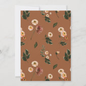 オレンジ色の庭の花のスクリプト ブライダルシャワー 招待状 (裏面)