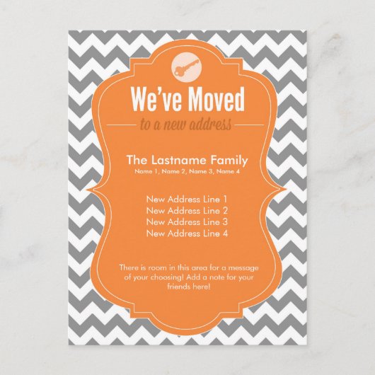 オレンジ色の引っ越しましたはがきの変更 案内ポストカード (正面)