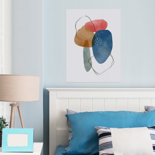 オレンジ色の形 手描き 水彩画 アブストラクト アート 3 箔ポスター (インサイチュ (寝室))