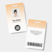 オレンジ色の従業員フォトバーコードロゴ名グラデーション バッジ (表裏)