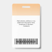 オレンジ色の従業員フォトバーコードロゴ名グラデーション バッジ (裏面)