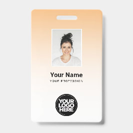 オレンジ色の従業員フォトバーコードロゴ名グラデーション バッジ