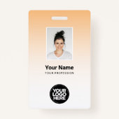 オレンジ色の従業員フォトバーコードロゴ名グラデーション バッジ (正面)