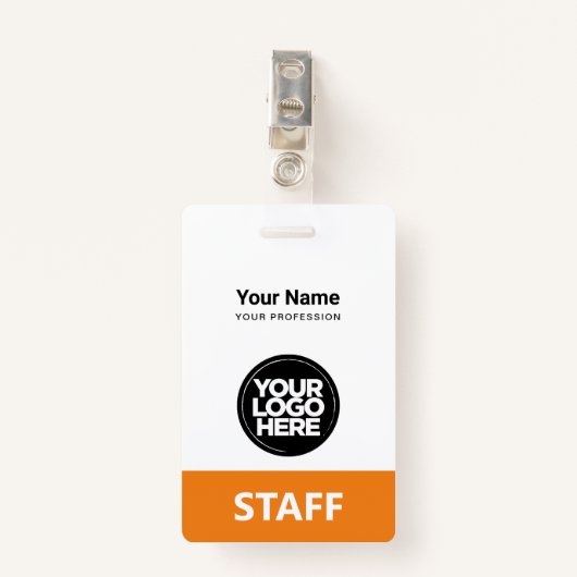 オレンジ色の従業員名会社ロゴスタッフラベル バッジ (正面クリップ)