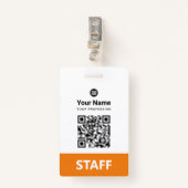 オレンジ色の従業員Qrコード、バーコード、ロゴ、名前 バッジ (正面クリップ)