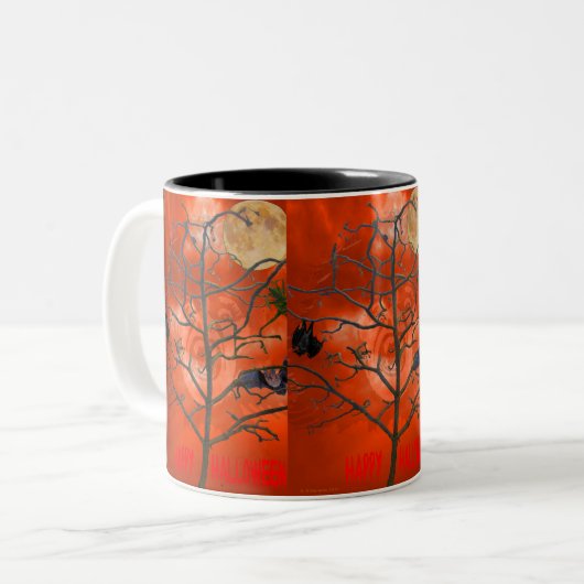 オレンジ色の怖いスカイマグカップの中の死んだ木 ツートーンマグカップ (正面左)