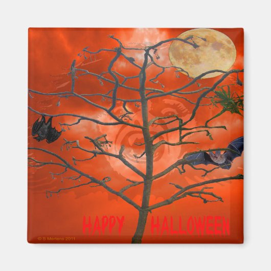 オレンジ色の怖いスカイマグネットの中のデッドツリー マグネット (正面)