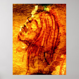 オレンジ色の悲しみ水の絵画色 ポスター