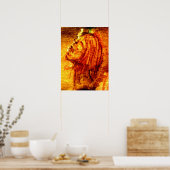 オレンジ色の悲しみ水の絵画色 ポスター (キッチン)