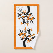オレンジ色の愛の鳥のさくらんぼの木、花と縁ど バスタオルセット (ハンドタオル)