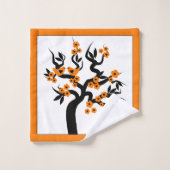 オレンジ色の愛の鳥のさくらんぼの木、花と縁ど バスタオルセット (ウォッシュタオル)