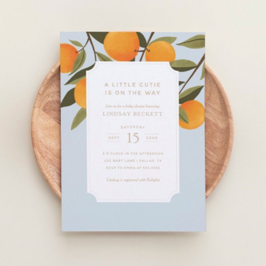 オレンジ色の愛らしい赤ちゃんがやってくる！ベイビーシャワー 招待状