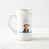 オレンジ色の愛犬イラスト入りマグカップ 誇り高き犬の親 ビールジョッキ (左)