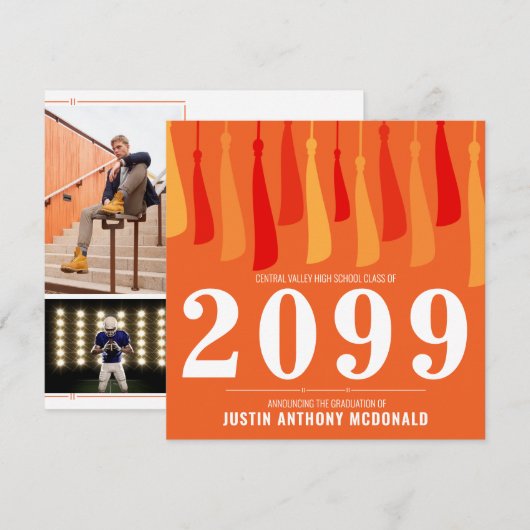 オレンジ色の房の列2写真卒業 招待状 (正面/裏面)
