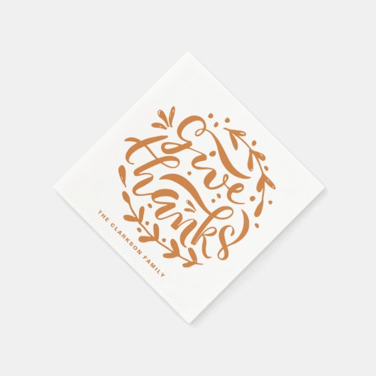 オレンジ色の手与えで感謝してい感謝祭 スタンダードカクテルナプキン (角)