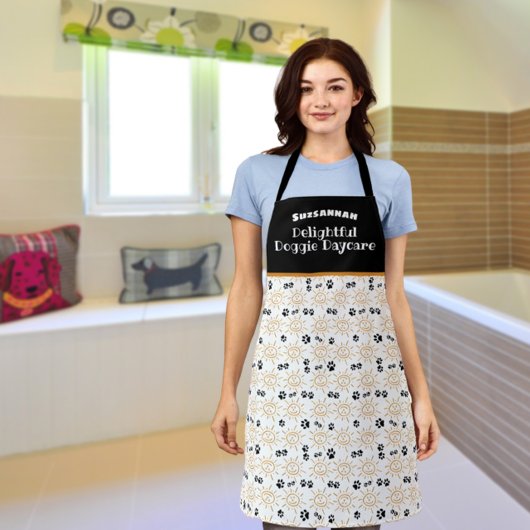 オレンジ色の手描きサンポーズパターンペットケア エプロン