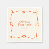 オレンジ色の手描きフレームブライダルシャワー スタンダードカクテルナプキン (正面)