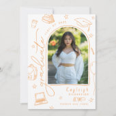 オレンジ色の手描き写真卒業発表 案内状 (正面)