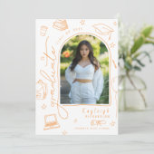 オレンジ色の手描き写真卒業発表 案内状 (スタンド正面)