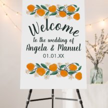 オレンジ色の手描き植物緑結婚園