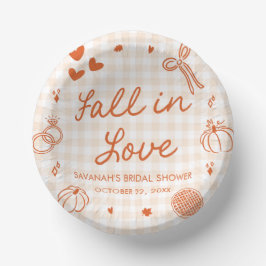 オレンジ色の手描きFall in Loveブライダルシャワー ペーパーボウル