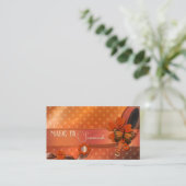 オレンジ色の手芸 縫製キルト 名刺 (スタンド正面)