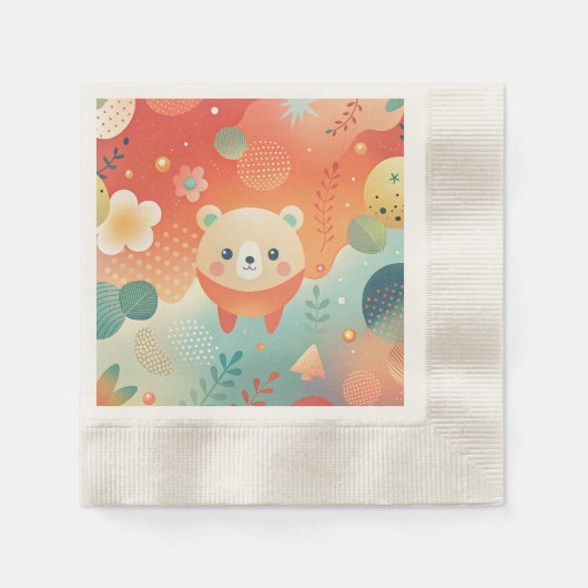 オレンジ色の抽象性を持つクマのかわいいナプキン 縁ありカクテルナプキン (正面)