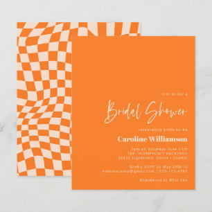 オレンジ色の抽象的なチェック柄の結婚前お茶会