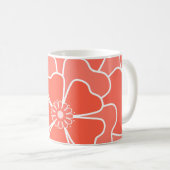 オレンジ色の抽象的な花柄 コーヒーマグカップ (正面右)