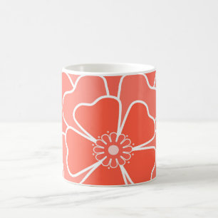 オレンジ色の抽象的な花柄 コーヒーマグカップ