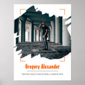 オレンジ色の抽象芸術ブラシストローク写真卒業 ポスター (正面)